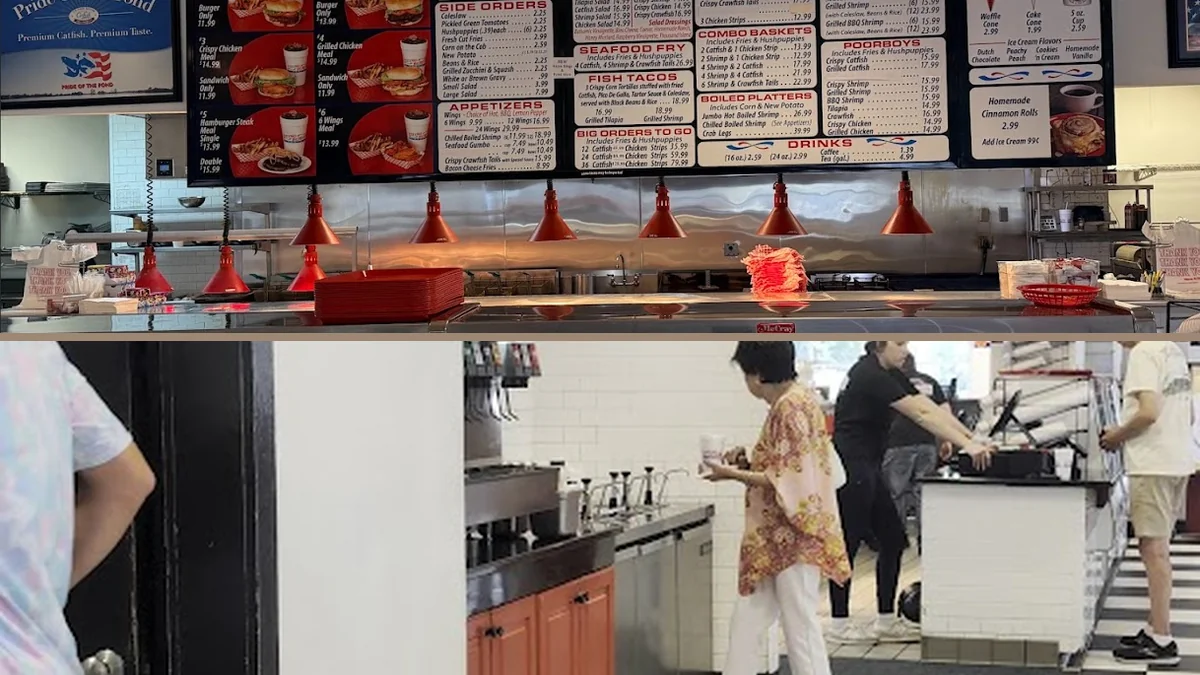 Counter service area with casual seating nearby.